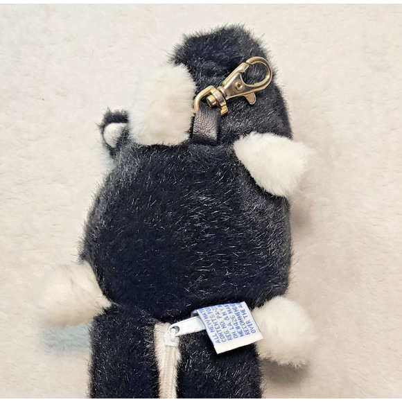 Vintage Skunk Plush Keychain Purse Bag Clip Pouch Rear View Mirror Hanger 14" - Picture 5 of 7